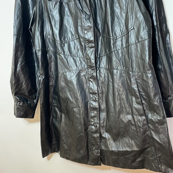 ZARA XL Faux Leather Long Sleeve Shirt Dress Snap Front Chest Pocket Black Mini - Picture 11 of 16